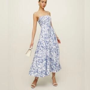 Reformation Monette Blue and White Floral Midi Dress size 4